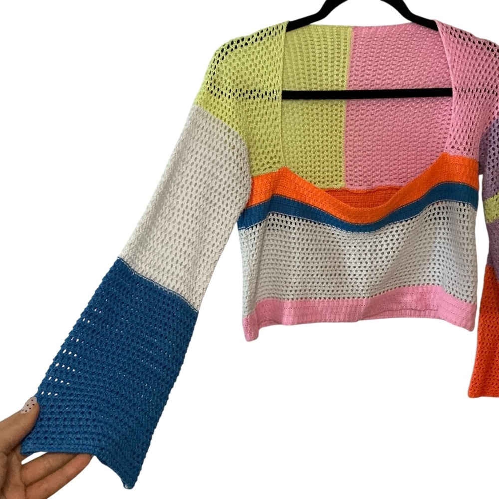 Colorful Patchwork Crochet Sweater - Picture 2 of 4